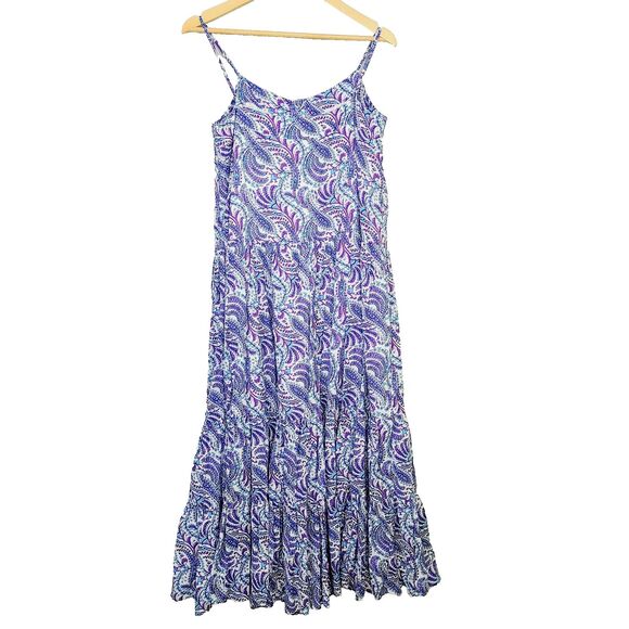 J. Crew Dress M Purple Blue Paisley Tiered Sleeveless A-Line Maxi Sundress - Picture 5 of 11